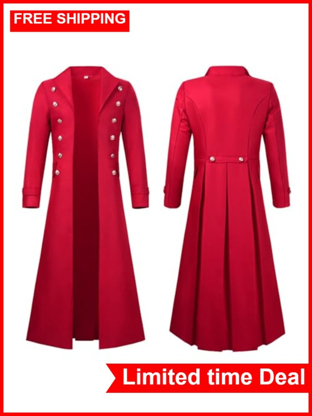 Victorian Steampunk Men's Long Trench Coat Gothic Renaissance Cosplay